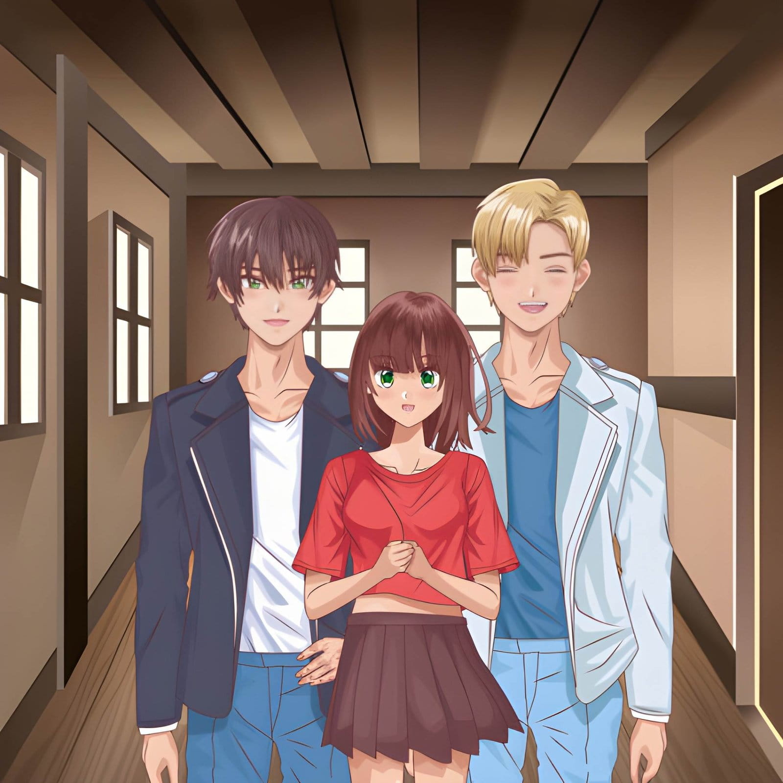 doujin fr, ensemble de 3 doujin dans une salle